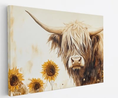 Saammp - Canvas Schilderij - Schotse Hooglander Koe - Abstract - Dieren - Natuur - 60x40 - Foto op canvas - Wanddecoratie - muurdecoratie Woonkamer - Slaapkamer decoratie - Canvas Print