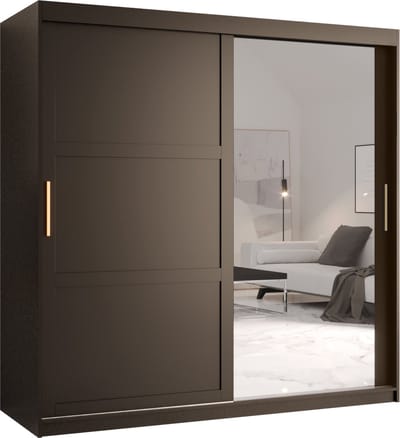 Zweefdeurkast met spiegel Kledingkast met 2 schuifdeuren Garderobekast slaapkamerkast Kledingstang met planken (LxHxP): 180x200x60 cm - Rumble II (Zwart, 180)