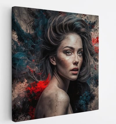 Saammp Canvas Schilderij - Abstract - Vrouw - Rood - 20x20 - Foto op canvas - Wanddecoratie - Muurdecoratie Woonkamer - Slaapkamer decoratie - Canvas Print