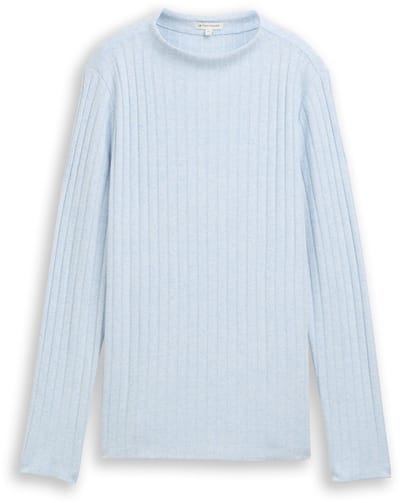 Tom Tailor - Cosy shirt met lange mouwen en opstaande kraag - Maat XL - light fjord blue melange