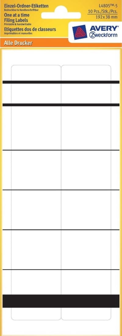 Avery Zweckform 10x Enkele map etiketten smal kort 192x38mm wit