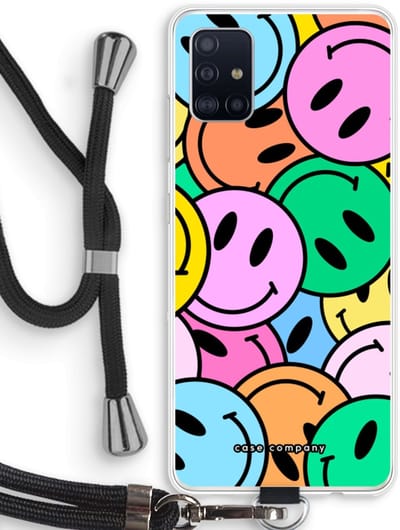 Case Company® - Hoesje met koord geschikt voor Samsung Galaxy A51 4G hoesje met Koord - Smiley N°1 - Telefoonhoesje met Zwart Koord - Bescherming aan alle Kanten en Over de Schermrand