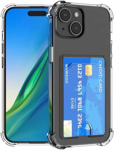 Transparant Dun TPU Hoesje met Pasjeshouder Geschikt voor Apple iPhone 15 Plus | Back Cover | Schokbestendig | Ultra Dun | Kaarthouder Achterkant | Shockproof | Doorzichtig