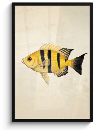 Poster in lijst - Fotolijst 60x90 cm - Posters - Geel - Vis - Strepen - Tropisch - Posterlijst zwart - Decoratie - Wanddecoratie woonkamer - Muurdecoratie slaapkamer