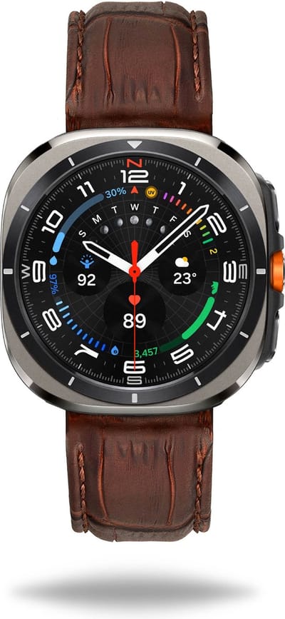 Elysian horlogebandje geschikt voor Samsung Galaxy Watch Ultra 7 - Echt Leer - Bruin - 22mm - Quick Release - Verstelbaar