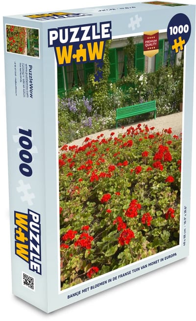 Puzzel Bankje met bloemen in de Franse tuin van Monet in Europa - Legpuzzel - Puzzel 1000 stukjes volwassenen