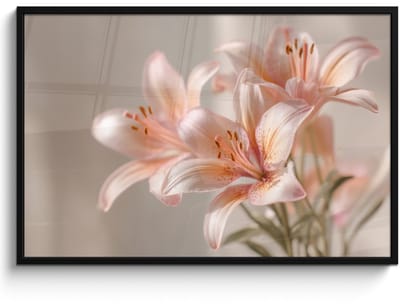 Poster in lijst - Fotolijst 120x80 cm - Posters - Lelies - Meeldraden - Roze - Wazig - Posterlijst zwart - Decoratie - Wanddecoratie woonkamer - Muurdecoratie slaapkamer