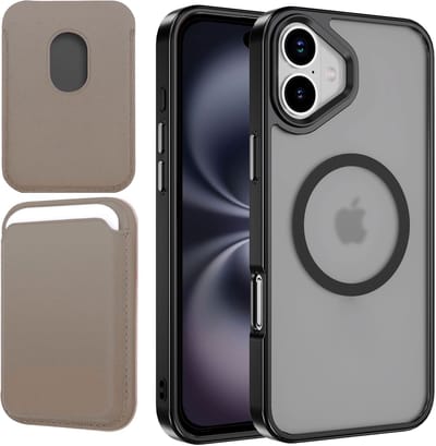 Hoesje + Pasjeshouder geschikt voor iPhone 16 - Portemonnee geschikt voor MagSafe - Magnetisch - Pasjes Houder - Creditcardhouder - Taupe