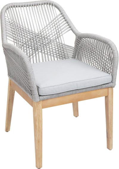 Tuinstoel MCW-H56b, fauteuil buitenstoel, weerbestendig touwvlechtwerk Touwhout acacia ~ lichtgrijs Kussen lichtgrijs