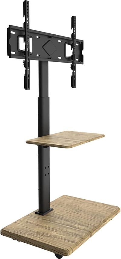 JGS® - Mobiele TV-standaard Delphos, Rolbaar met Houten Voet, Geschikt voor 32-70 inch Televisie tot 45 kg, In Hoogte Verstelbaar, Draaibaar -