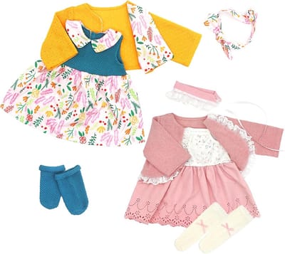 Duitse Poppenkleding Set voor Babymaat 50-55 cm: Jurk, Hoofdband en Sokken