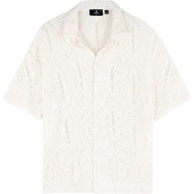 Represent Heren Katoenen Gehaakt Detail Shirt (Off White)