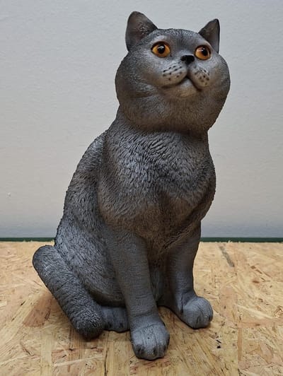 Britse Korthaar Kat - Grijs - 30 cm Hoog - Polystone Tuinbeeld & Binnen Decoratie - Levensecht Kattenbeeld