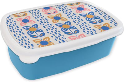 Broodtrommel Blauw - Lunchbox - Brooddoos - Bloemen - Scandinavië - Patronen - 18x12x6 cm - Kinderen - Jongen