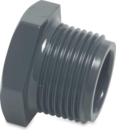 Mega Plug PVC-U 1 1/2" buitendraad 10bar grijs