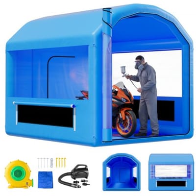 VEVOR Opblaasbare Spuitcabine 3 x 2,6 x 2,6 m, Spuitcabine Tent met 550 W Blower & Luchtfiltersysteem, Rond Dak, PVC, Spuiten voor Metalen Onderdelen van Motorvoertuigen, Blauw