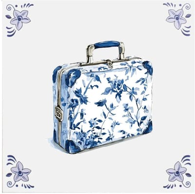 Delfts blauw tegeltje koffer - delfts blauw wandbord - delftsblauw - hollandse cadeautjes - wanddecoratie - decoratieve accessoires