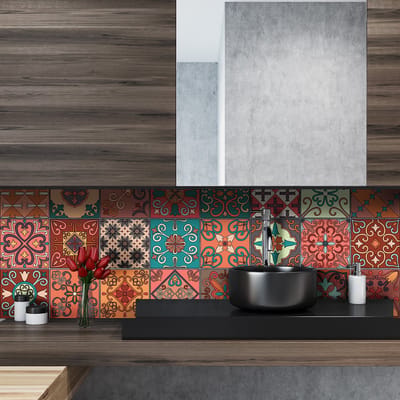 Zelfklevende tegelmuurstickers voor keuken en badkamer - 24 Giordano Azulejos cementtegelstickers - 24 stickers, 10x10cm