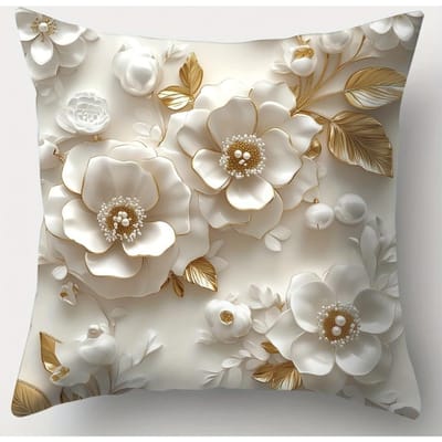 Parel Goudfolie Bloemenpatroon Woondecoratie Kussensloop Woonkamer Bank Polyester Kussenhoes met Rits 50x50cm