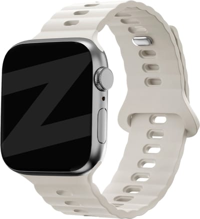 Bandz Siliconen bandje 'Single Link' - geschikt voor Apple WatchSeries 1/2/3/4/5/6/7/8/9/10/11/SE/SE2/SE3/Ultra (2) - maat: 44mm / 45mm / 46mm / 49mm - sterrenlicht/starlight
