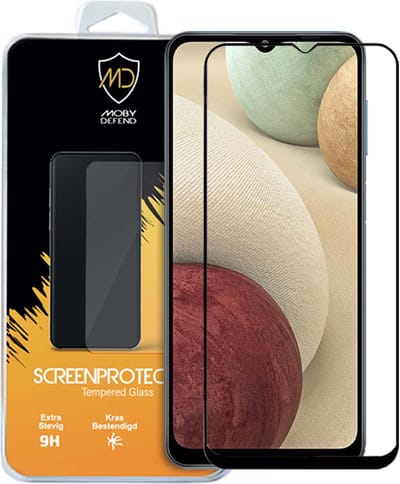 MobyDefend Screenprotector - Geschikt voor Samsung Galaxy A12 / M12 - Screensaver Met Zwarte Randen - Gehard Glas