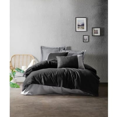 Beddengoedset - 1 dekbedovertrek 220 x 240 cm + 2 kussenslopen 60 x 60 cm - 100% versterkt katoen - Zwart