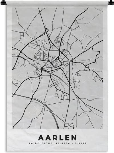 Wandkleed - Wanddoek - Zwart Wit – België – Plattegrond – Stadskaart – Kaart – Aarlen - 120x180 cm - Wandtapijt