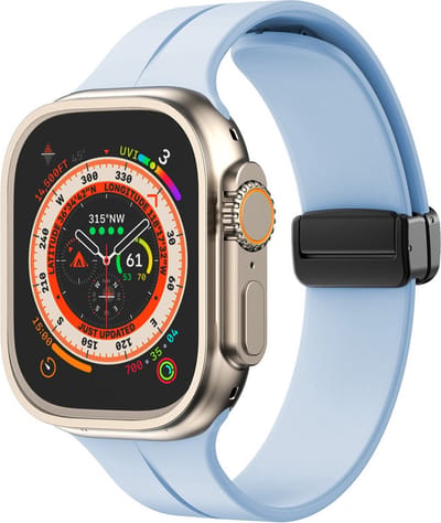 Siliconen bandje - geschikt voor Apple Watch series 1/2/3/4/5/6/7/8/9/10/11/ SE (1,2,3) / Ultra (1,2,3) met maat 44 mm / 45 mm / 46 mm / 49 mm - lichtblauw