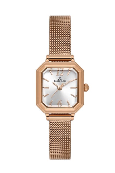 Daniel Klein DK.1.13945-6 - Horloge - Polshorloge - Analoog - Dames - Vrouwen - Milanese/Mesh stalen band - Metaal - Achthoek - Cijfers - Strepen - Rosékleurig - Wit - Zwart