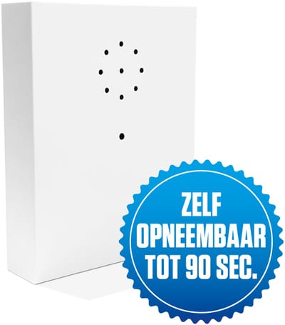 E-motionBox - Wit - Activatie d.m.v. Bewegingssensor - Zelf opneembaar tot 90 seconden - Spreek je eigen boodschap in - Jouw eigen geluid - Inclusief 3x AAA Batterijen - Vogelhuisje met geluid - Geluidshuis - Voor op Toilet