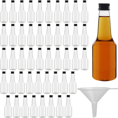 aladdien - Mini-Drankflessen - Herbruikbare Plastic Fles - Vloeibare Trechter - 100 ml - Voor Bruiloften en Feesten - Set van 48