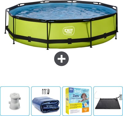 EXIT Rond Lime Frame Zwembad - 360 x 76 cm - Inclusief Pomp Solarzeil - Onderhoudspakket - Solar Mat - Nu extra voordelig