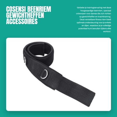 Dailygoods- Beenriem 2D - Instelbare Krachttraining - Gewichtheffen Accessoires - Fitness Oefening - Katoen - Zwart - Fitnessband