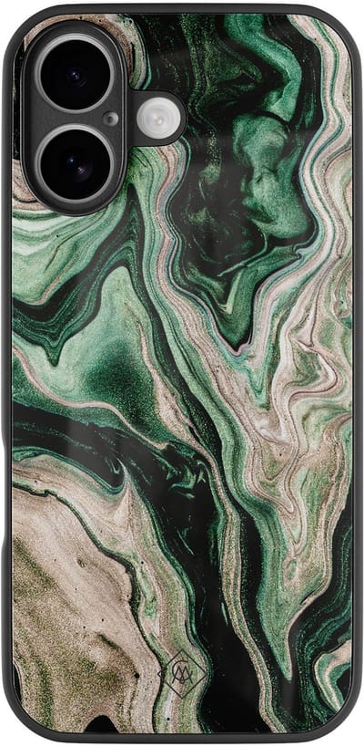 Casimoda® hoesje - Geschikt voor iPhone 17 - Groen marmer / Marble - Luxe Hard Case Zwart - Backcover telefoonhoesje - Groen