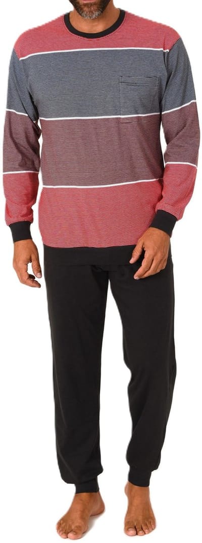 Lange Normann herenpyjama met manchetten in een gestreepte look - ook in grote maten