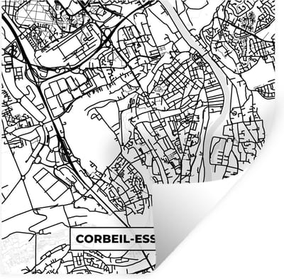 Muurstickers - Sticker Folie - Stadskaart - Corbeil-Essonnes - Plattegrond - Kaart - Frankrijk - Zwart wit - 100x100 cm - Plakfolie - Muurstickers Kinderkamer - Zelfklevend Behang XXL - Zelfklevend behangpapier - Stickerfolie