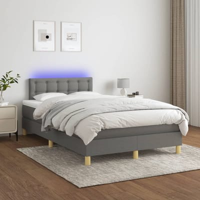 vidaXL - Boxspring - met - matras - en - LED - stof - donkergrijs - 120x200 - cm