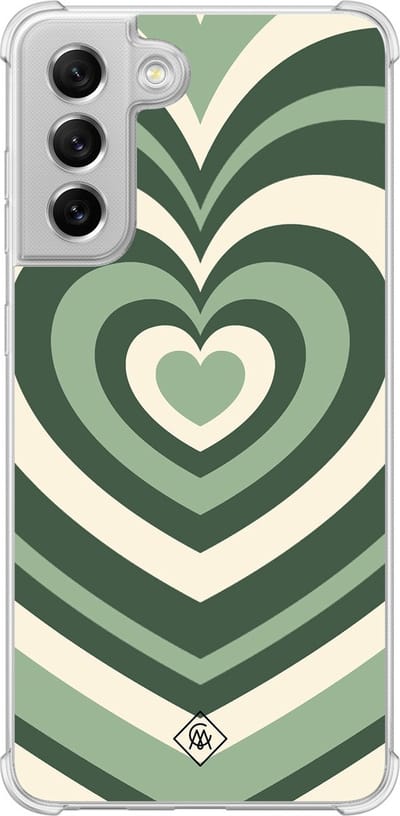 Casimoda® hoesje - Geschikt voor Samsung Galaxy S21 FE - Groen Hart Swirl - Shockproof case - Extra sterk - Siliconen/TPU - Groen, Transparant