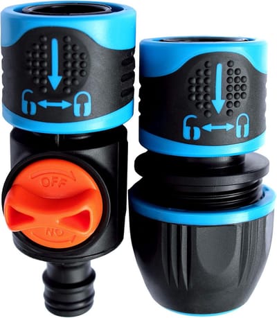 Famanu Universele Slangkoppeling 1/2", 3/4", 5/8" met Waterstop – Irrigatie Accessoire voor Waterslang |, Antislip Rubber & Plastic | Turn-Click Systeem voor Tuin Watervoorziening