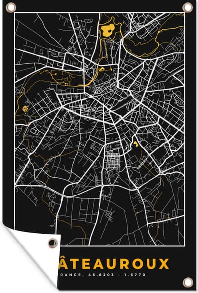 Muurdecoratie Frankrijk – Châteauroux - Kaart – Plattegrond – Stadskaart - 120x180 cm - Tuinposter - Tuindoek