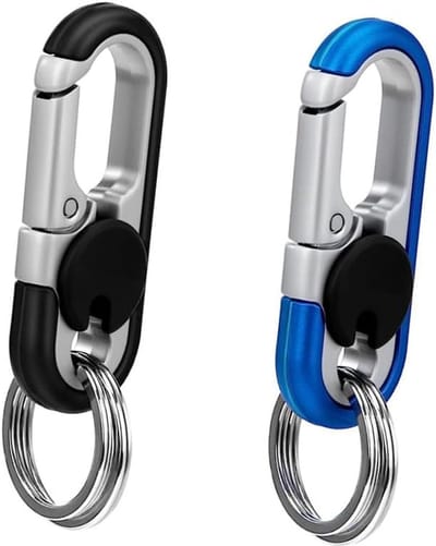 Thijox - Multifunctionele Autosleutelhanger 2-delig voor Dames en Heren, Riemsleutelhanger met 4 Metalen Ringen en Karabijnhaak, Zwart/Blauw, Zinklege