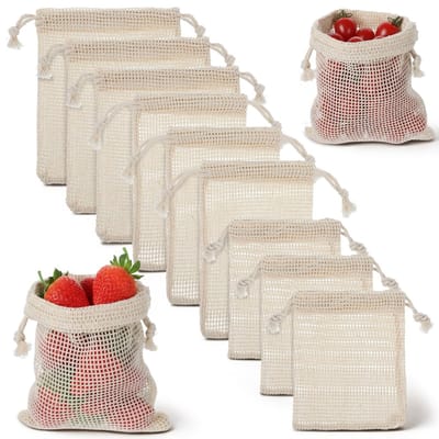 Dailygoods- Groentezakken 9 Stuks - Herbruikbare Katoenen Zak - Dubbel Gestikt - Trekkoord - Opslag voor Groenten/Fruit - Kleine/Middelgrote/Grote Afmetingen - Producezakken