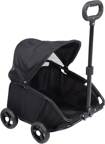 Hondenbuggy Opvouwbaar - Dierenwagen Lichtgewicht - Comfortabel Wandelen - Eenvoudig Opvouwbaar - 57 x 37 x 15 cm - Zwart
