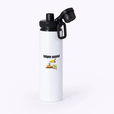 Hacebo® - vogels en nest met eigen naam waterfles met draaidop zwart - Vogels - dieren liefhebber - iemand die houdt van vogels - verjaardag - cadeau - kado - geschenk - water fles - 850ML