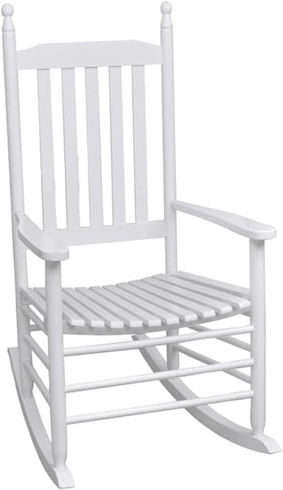Schommelstoel Hout - Wipstoel Tuinstoel - Buiten Ontspannen - Gebogen Zitting - 605 x 82 x 114 cm - Wit