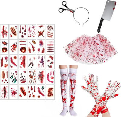 Bloederig Zombie Verpleegster Kostuum voor Vrouwen met Tutu Rok, Handschoenen, Masker en Halloween Accessoires voor Cosplay