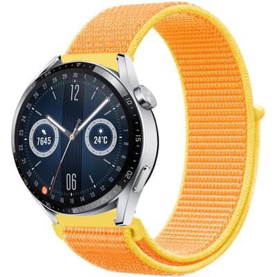 Strap-it Nylon smartwatch bandje - geschikt voor Huawei Watch GT / GT 2 / GT 3 / GT 3 Pro 46mm / GT 4 46mm / GT 5 (Pro) (46mm) / GT 4 46mm / GT 5 (Pro) (46mm) / GT 2 Pro / GT Runner / Watch 3 - Pro / Watch 4 (Pro) / Watch Ultimate - oranje/geel