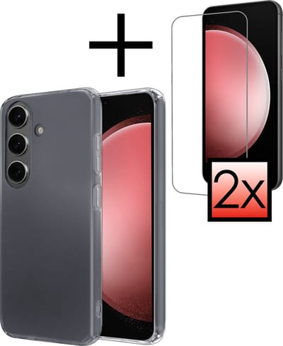 Hoesje - Met 2x Screenprotector - Geschikt voor Samsung Galaxy S23 FE - Sterk & Shockproof - Back Cover - Siliconen Case - Telefoon Hoes - Transparant
