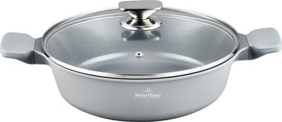 Swiss Haus® BLC26S Hapjespan Inductie met Deksel - Ø 26 cm / 2.9 Liter - PFAS Vrij - Hapjespannen Voor Alle Warmtebronnen - Braadpan Met Sapphire™ Antiaanbaklaag - Grijs