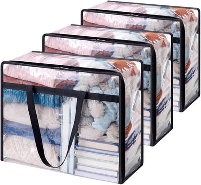 Set van 3 transparante opbergtassen van 40 liter - 48x23x38 cm - PVC - Opvouwbaar - Geschikt voor verhuizingen, het opbergen van kleding, dekens, speelgoed en boeken